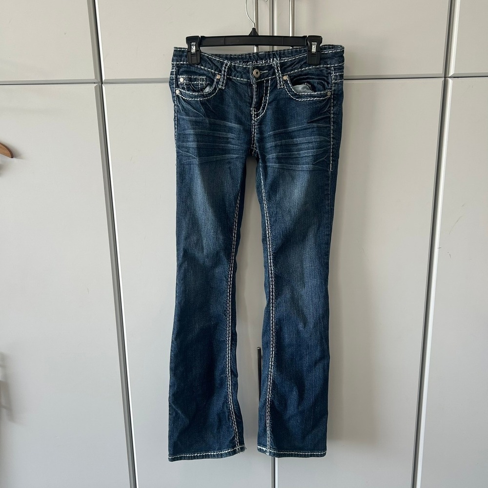 Blue Asphalt Womens Dark Wash Thick Stitch Bootcut Jeans Y2K Low Rise Size 5